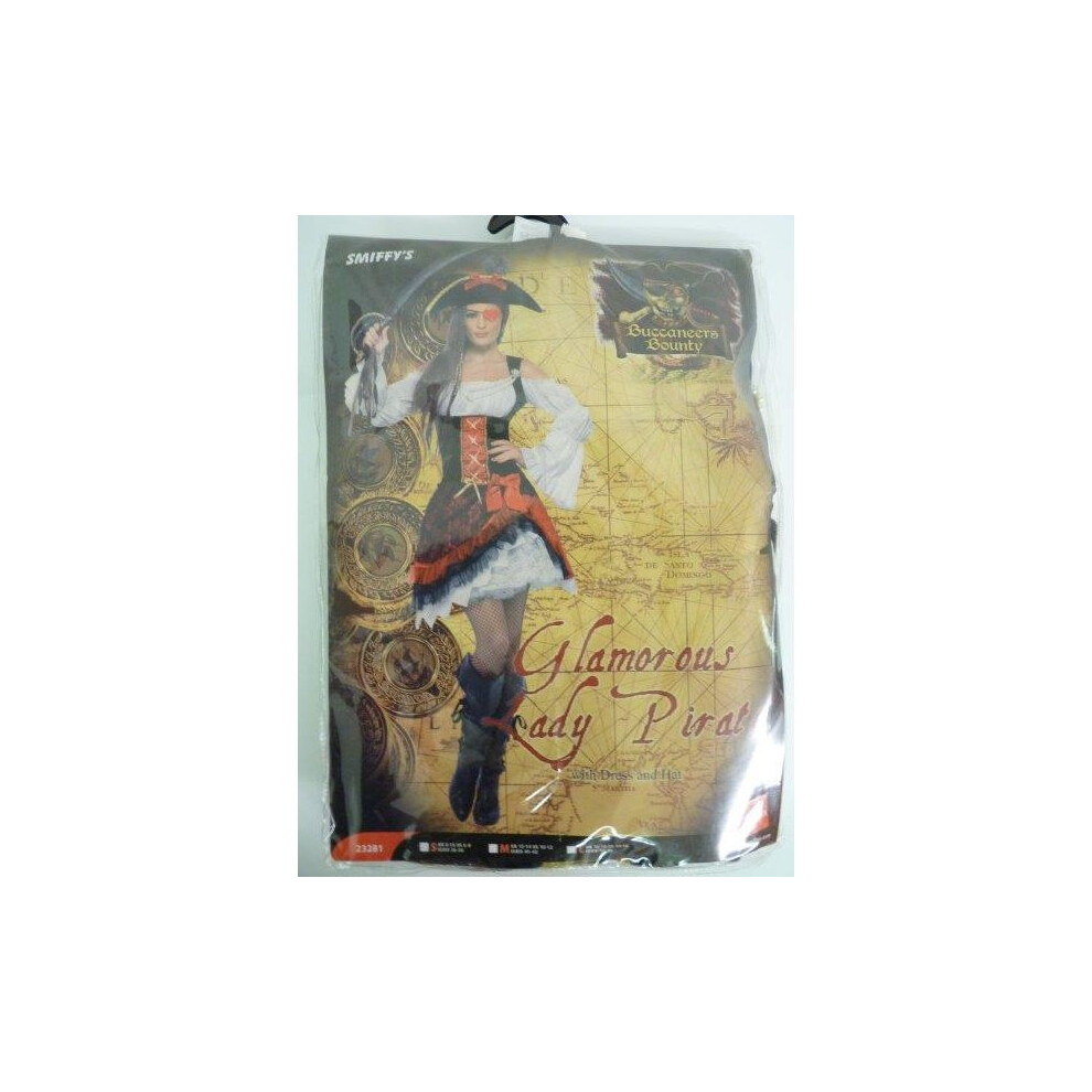 Smiffy's Glamorous Lady Pirate Costume, Red, With Dress And Hat - Pirate Costume Fancy Dress Ladies Glamorous Lady Outfit Adult Sexy