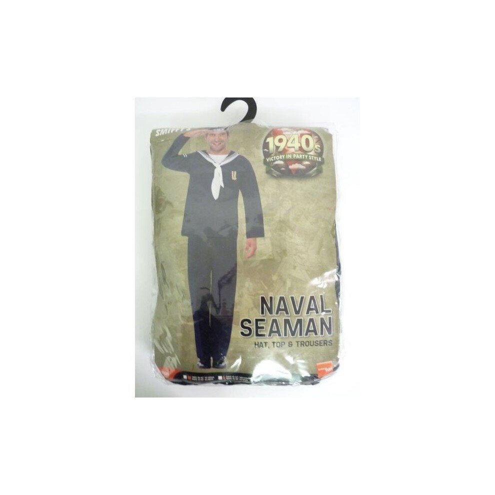 Smiffy's Large Naval Seaman Costume - Naval Seaman Costume Fancy Dress Mens Navy Outfit 1940S Sailor Uniform Adult Blue