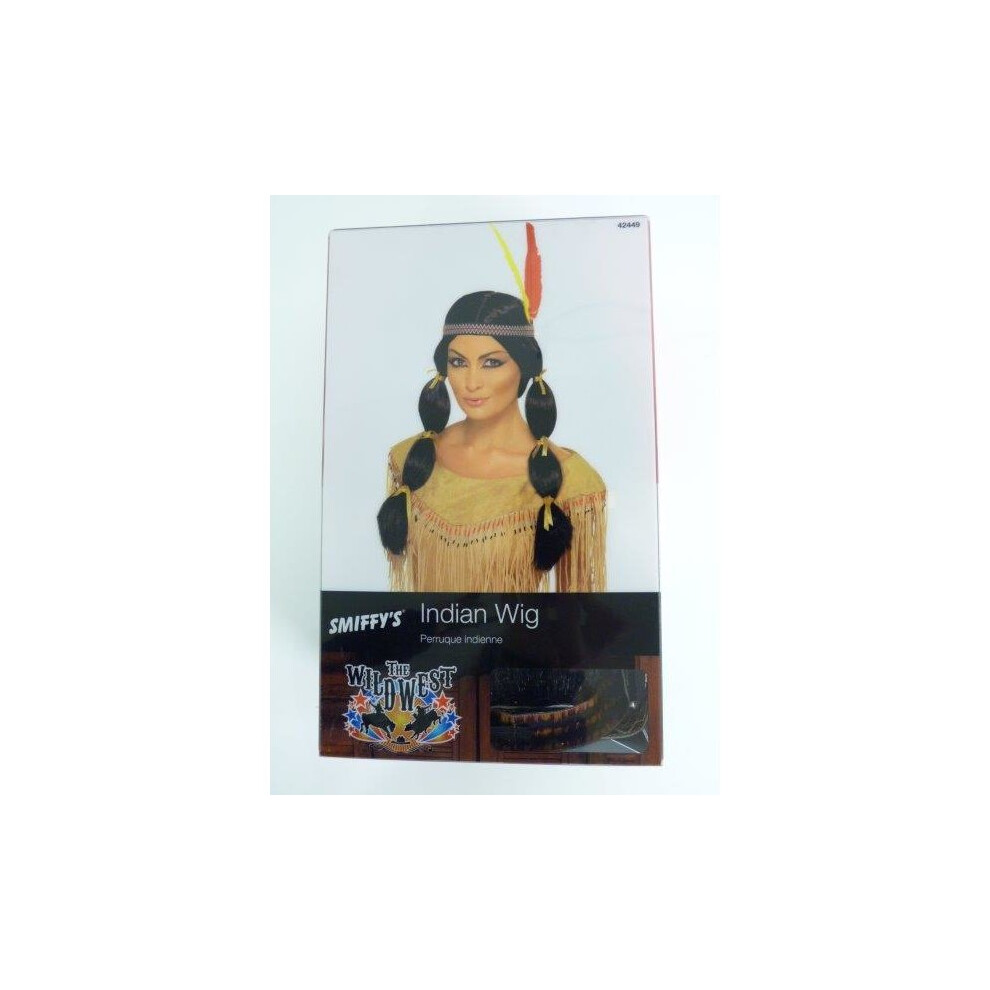 Adult's Indian Wig With Pigtails -  wig indian black fancy dress ladies womens pigtails headband