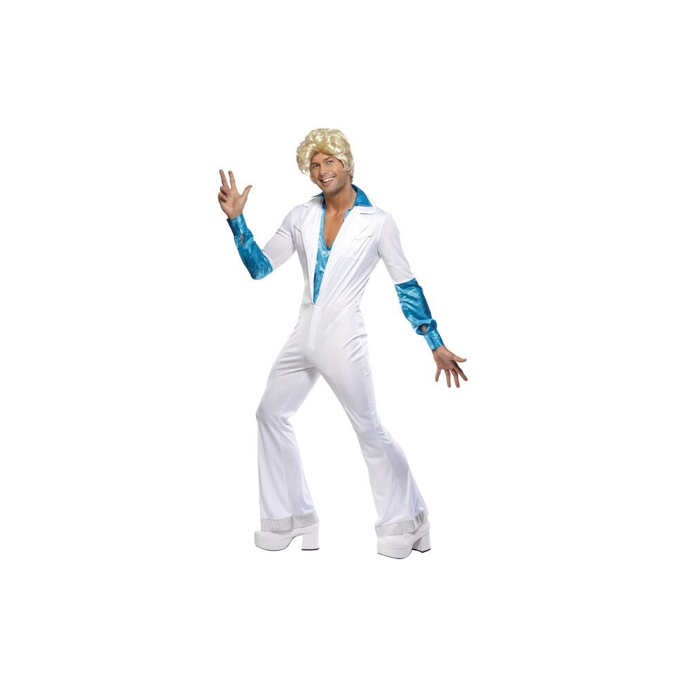 Smiffy's Adult Men's Disco Man Costume, All In One Jumpsuit With Attached - Disco Costume Man 70S Mens Fancy Dress Adult Outfit Super Trooper 1970S
