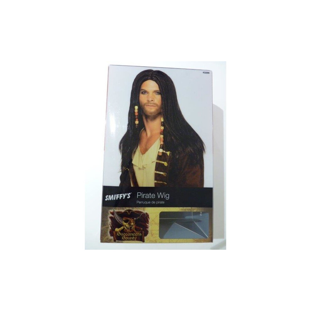 Adult's Black Pirate Wig -  pirate wig black beads mens fancy dress smiffys costume