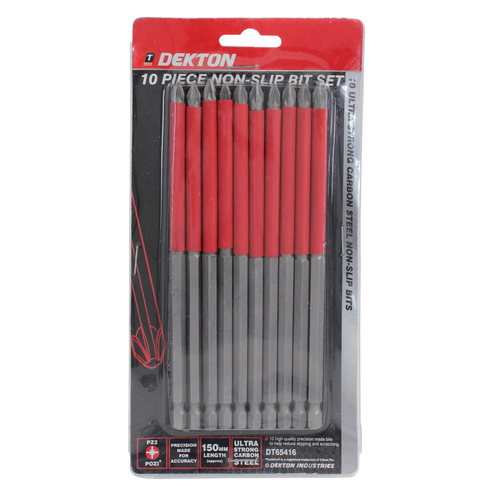 150mm Dekton 10 Piece Non-slip Set -  power set 150mm bit nonslip pozi piece pz2 dt65416 10pc dekton screwdriver drill ultra strong carbon steel