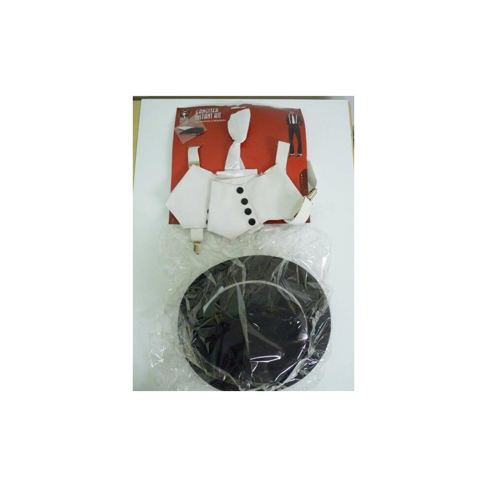 Smiffy's Adults Gangster Instant Kit - Hat Tie Braces Fancy Dress Costume Mens Spats - Gangster Kit Instant Hat Tie Braces Fancy Dress Costume Mens Spats Black/White