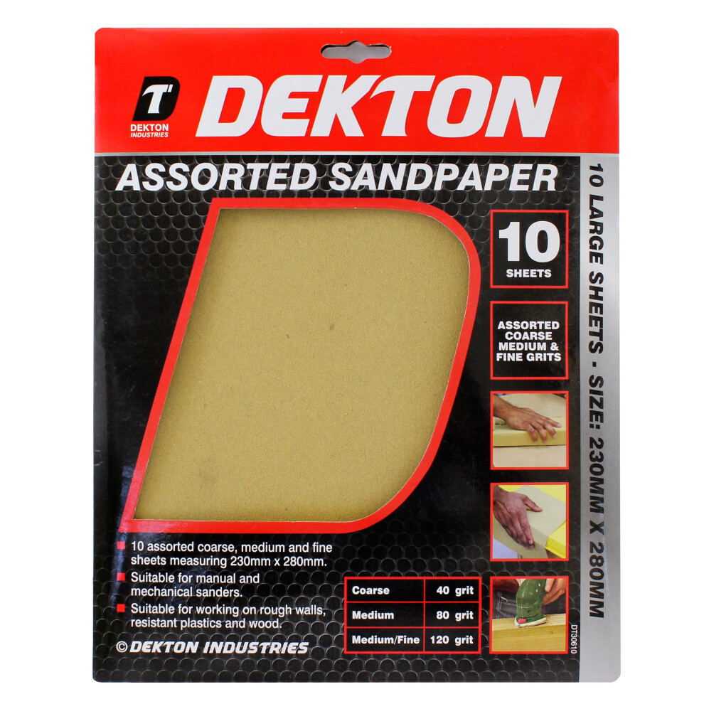 Dekton Assorted Sandpaper - Sheets Fine Grit 10 Coarse Medium Pack 10piece Wet -  assorted sandpaper sheets fine grit 10 coarse medium dekton pack