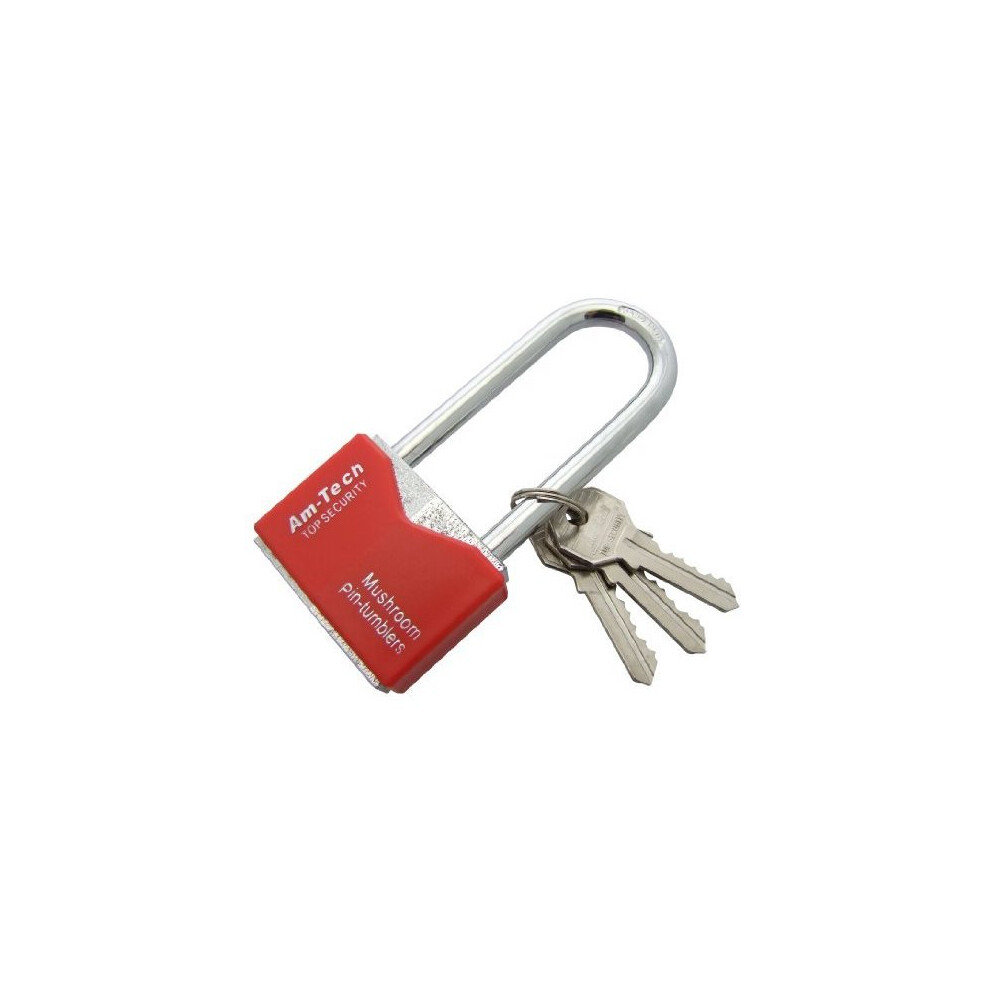 50Mm Long Shackle Rhombic Chrome Plated Iron Padlock - Security 3 Keys Amtech - Padlock Iron Long Shackle Chrome Plated Security Rhombic 3 Keys 5032759038688