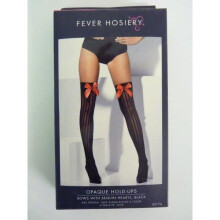 Adult's Black Opaque Stockings - ladies stockings fancy dress black red bow accessory opaque womens thigh hold ups sexy