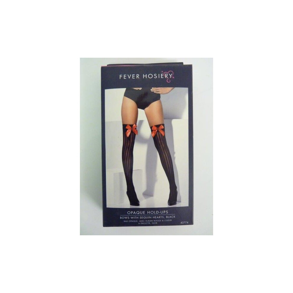 Smiffy's Adult's Black Opaque Stockings - Ladies Stockings Fancy Dress Black Red Bow Accessory Opaque Womens Thigh Hold Ups Sexy Black,Red