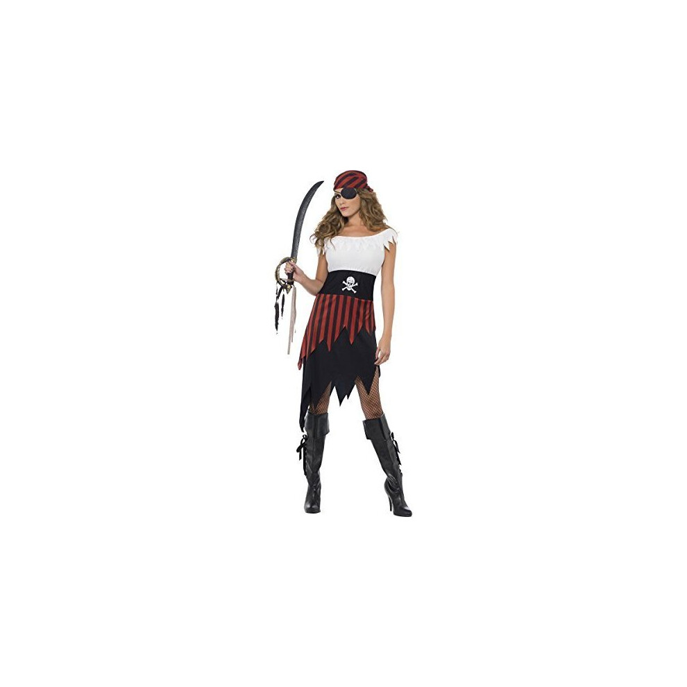 Smiffy's Medium Women's Pirate Wench Costume - Pirate Costume Dress Wench Fancy Ladies Outfit Adult Womens Buccaneer Caribbean Black/Red/White
