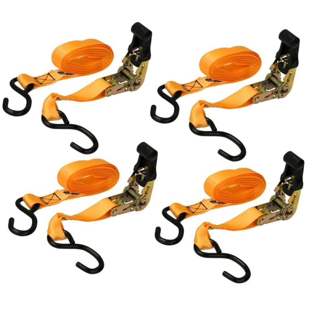 25mm x 4.5m 4 Piece Ratchet Tie Down Set -  4pc ratchet tie down straps 45m x 25mm 500dan breaking force polyester webbing