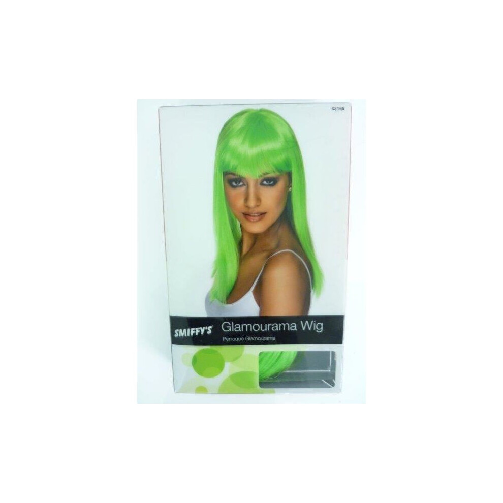 Smiffy's Ladies Green Glamourama Wig - Wig Green Long Glamourama Straight Neon Fancy Dress Ladies