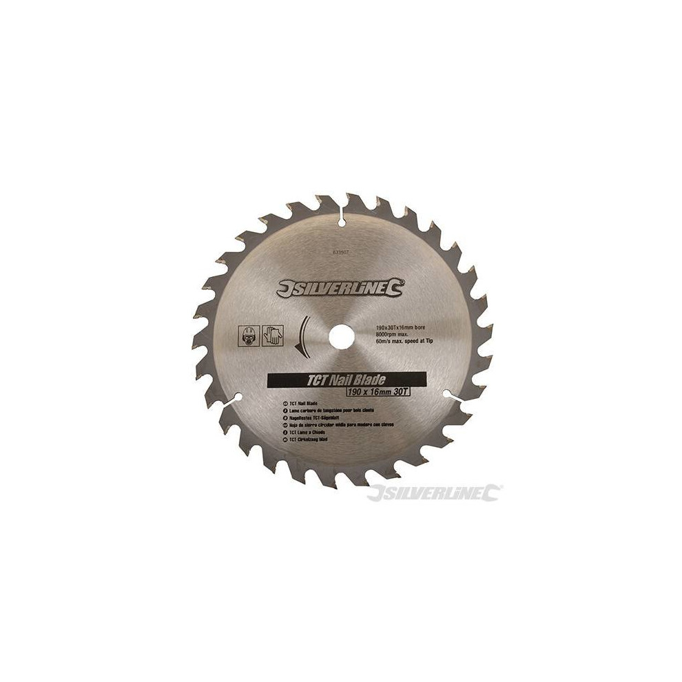 Silverline 190 x 16mm 30t Tct Nail Blade - 633507 16 Rings Saw -  blade tct nail x silverline 30t 190 633507 16 rings 16mm saw