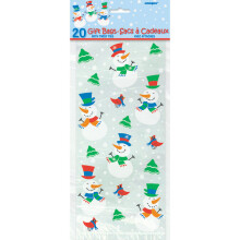 Unique Party Christmas Cello Gift Bags - Snowman - Cellophane 20 Loot Treat Pack - bags christmas cellophane party 20 snowman gift loot treat pack