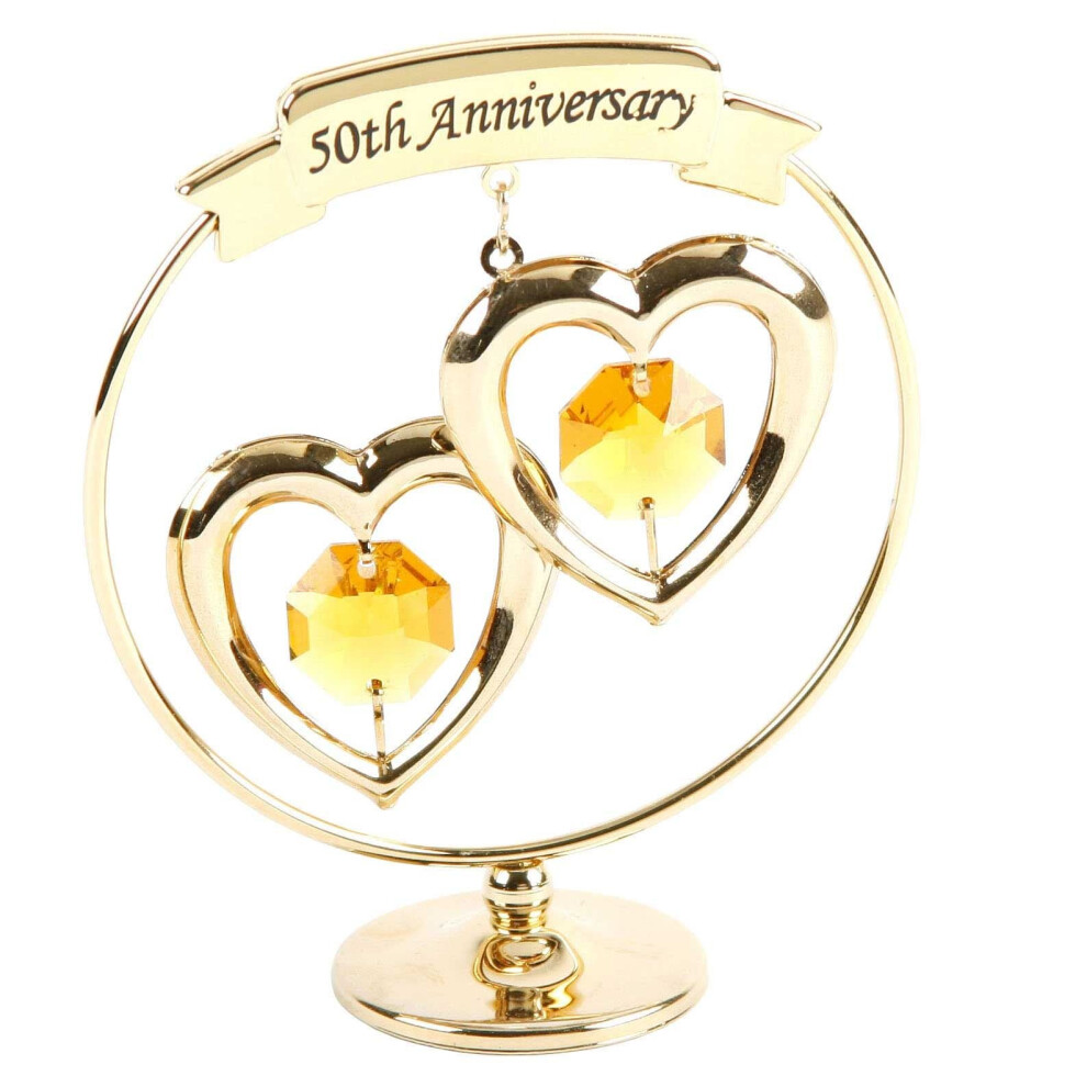50th Anniversary Gifts; Two Hearts Ring Ornament made with Swarovski Elements