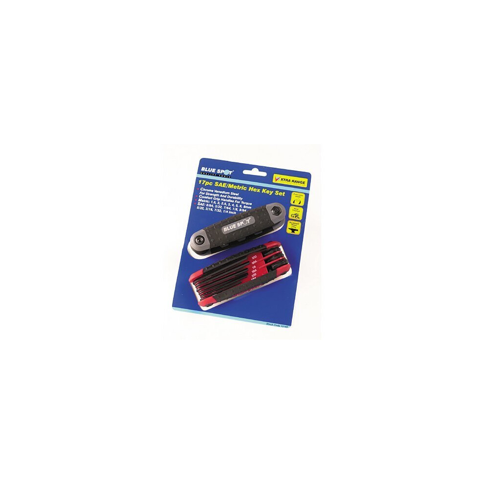 Bluespot 17 Pce Metric And Imperial Hex Key Set - Blue Spot 15182 Sae Pieces - Hex Key Set 17 Blue Spot 15182 Saemetric Pieces 5028734151824