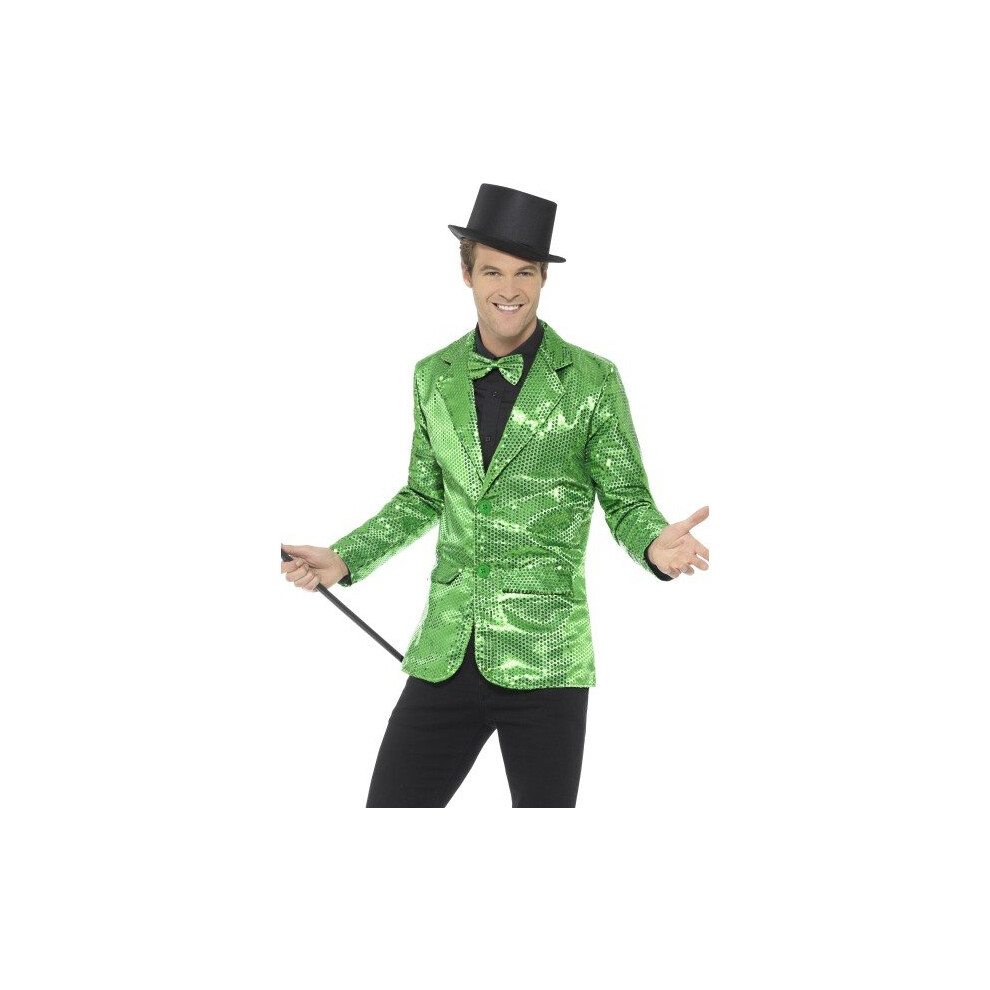 Smiffy's 43134l Sequin Men's Jacket (large) - Mens Fancy Dress Adults Costume -  sequin jacket mens fancy dress adults costume green cabaret