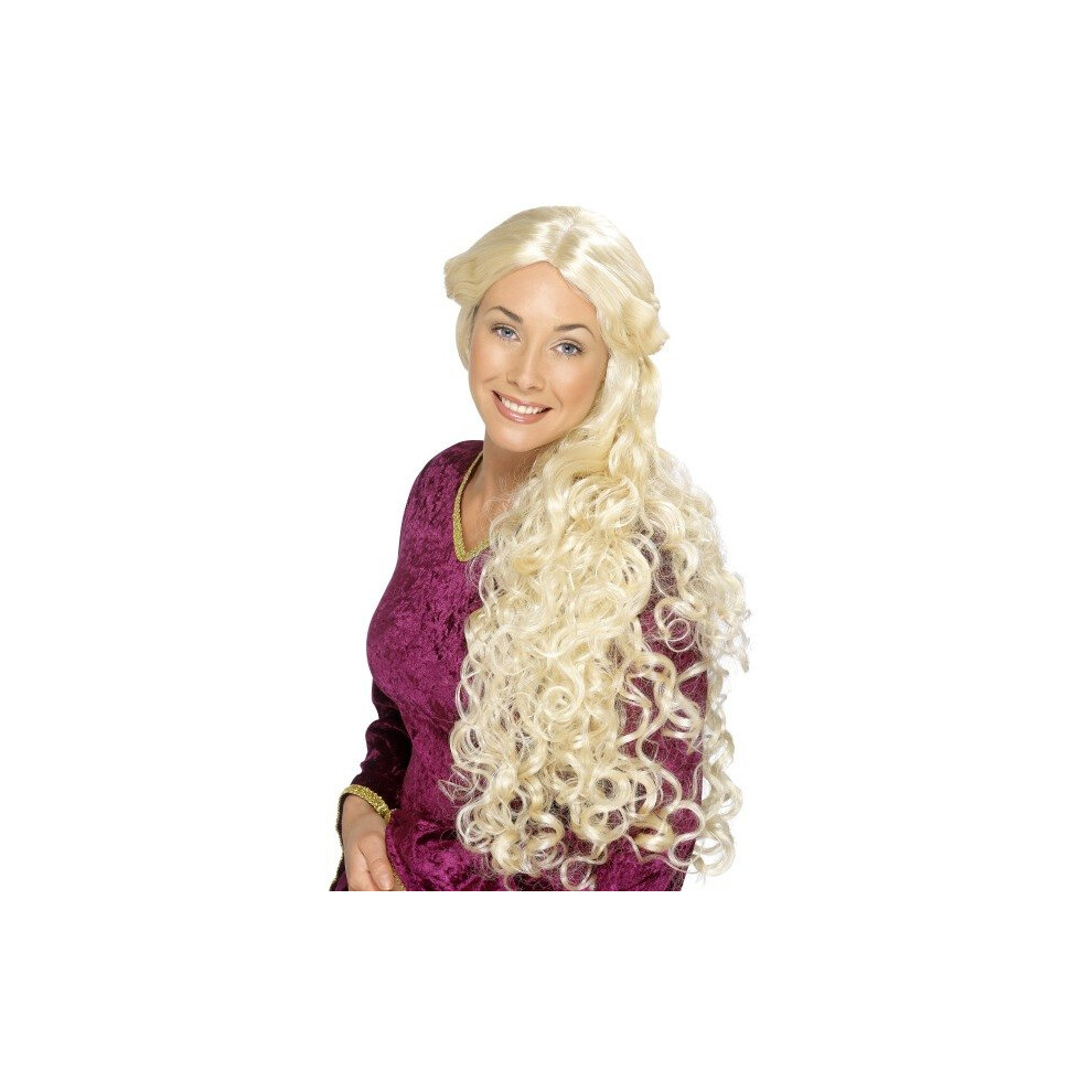 Long Blonde Ladies Renaissance Wig With Centre Parting - Smiffys Skin -  wig blonde long smiffys renaissance skin parting