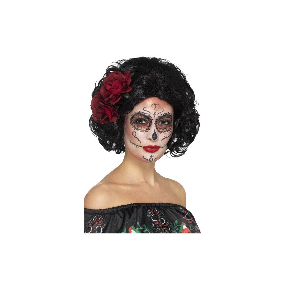 Smiffy's 48313 Deluxe Day Of The Dead Doll Wig (one Size) - Ladies Fancy Dress -  deluxe day dead wig ladies fancy dress adults costume accessory