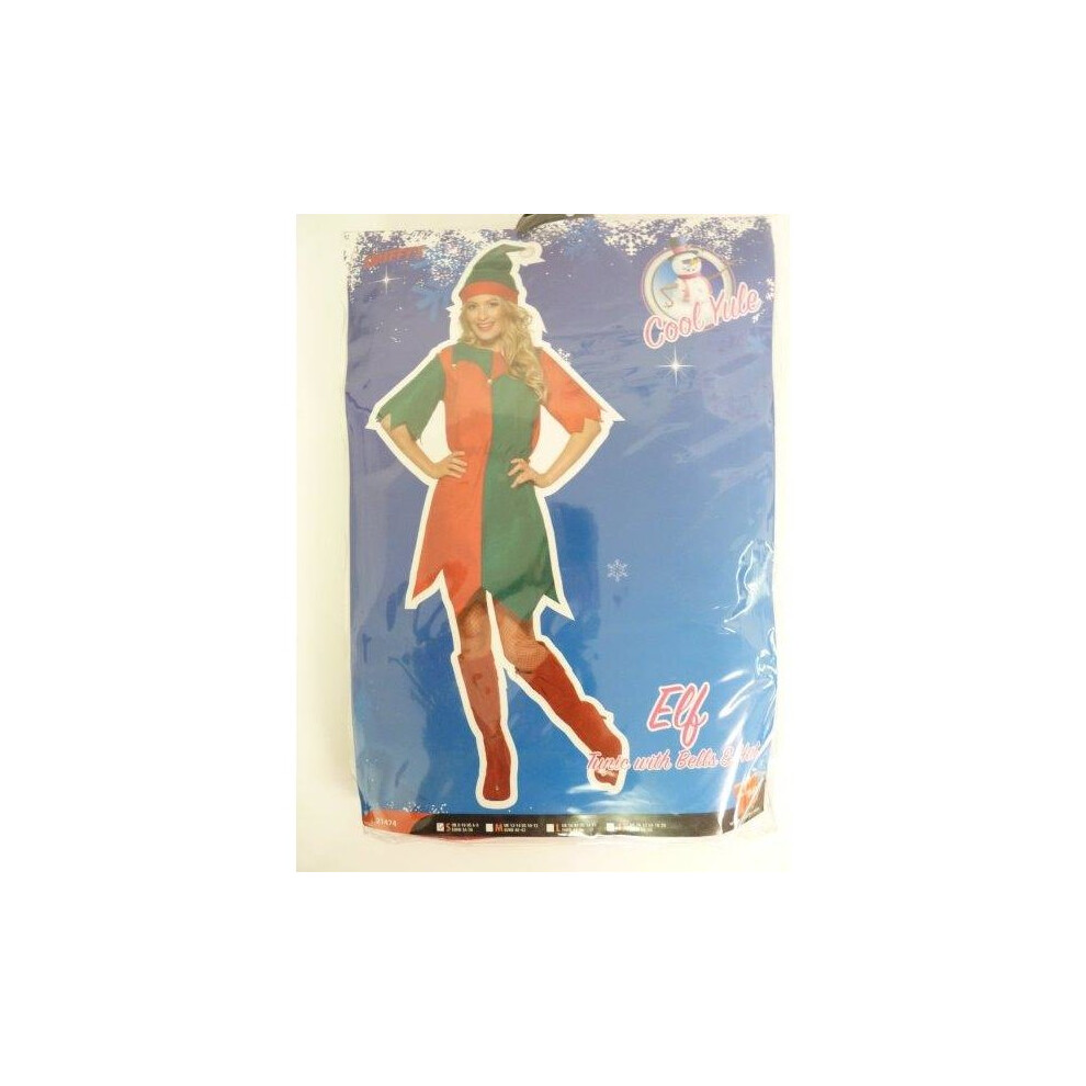 Smiffy's Small Red & Green Ladies Elf Costume - Elf Costume Christmas Fancy Dress Ladies Womens Xmas Outfit Adult Santas Helper Size Green,Red