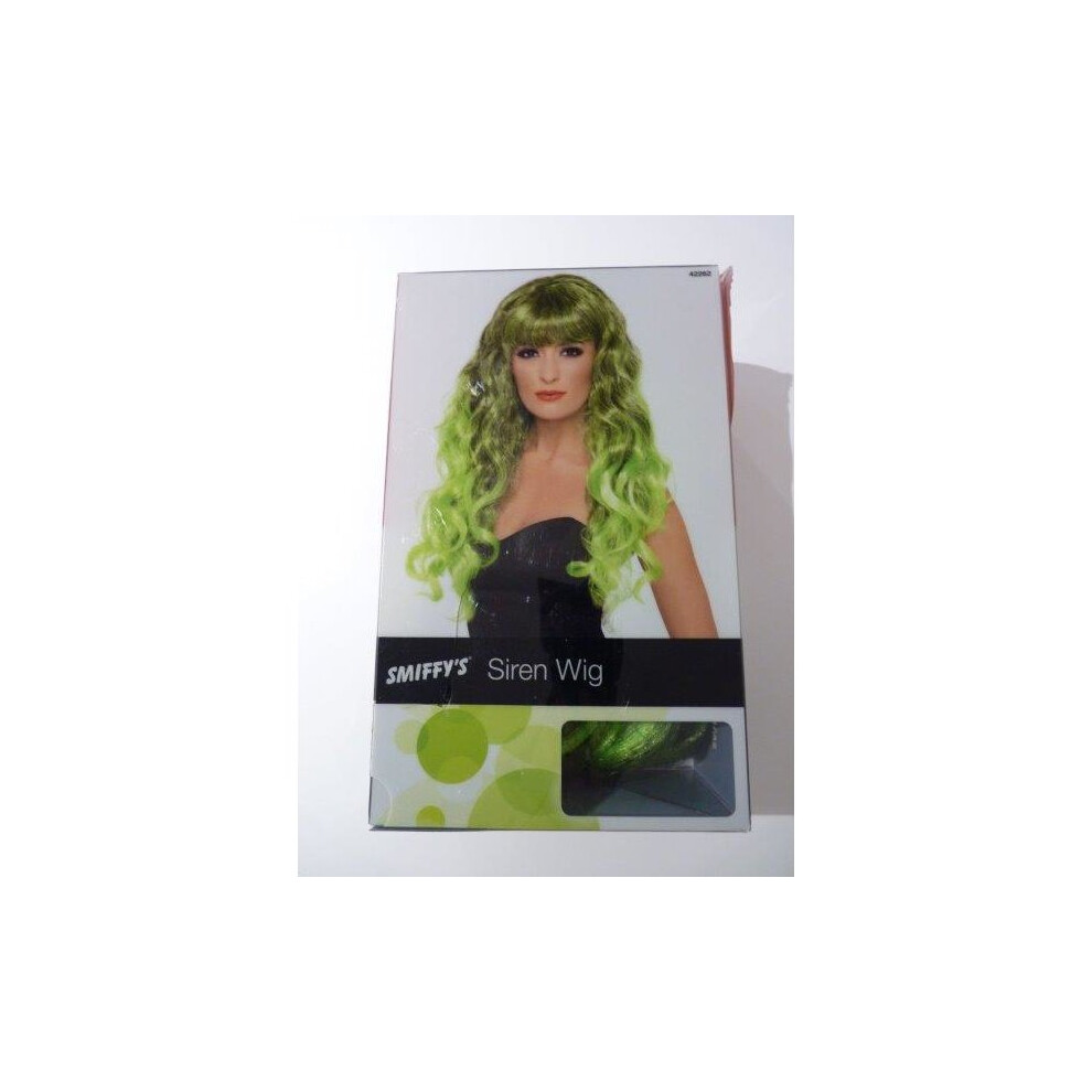 Adult's Green Black Long Siren Wig -  wig siren curly fancy dress long green ladies witch smiffys accessory fringe