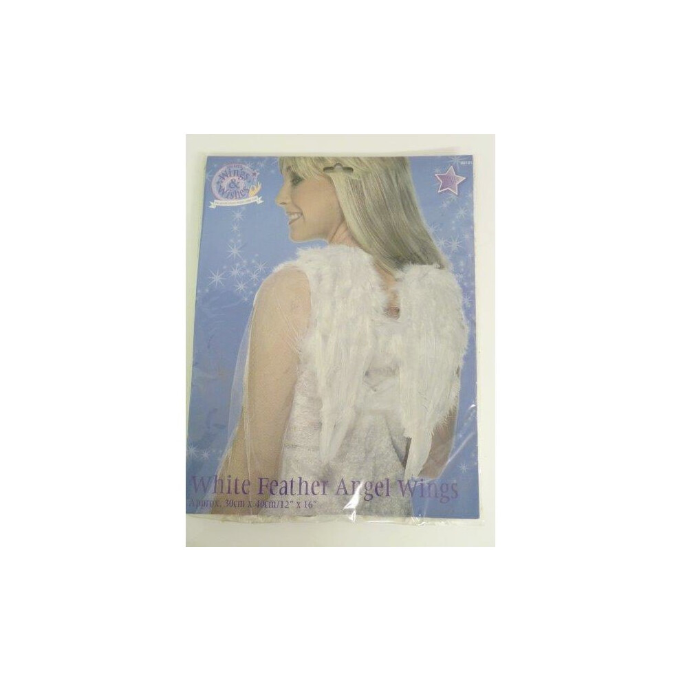 Smiffy's Angel Wings, Feathered, 30Cmx40cm / 12Inx16in - Angel Wings Feather Fancy Dress 30 X Christmas 40 Cm White