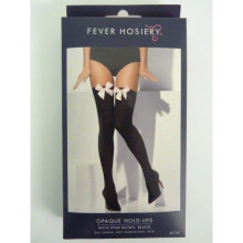 Ladies Black Opaque Hold Ups With Bow - black hold stockings pink bows opaque ladies ups hosiery fancy dress thigh holdups
