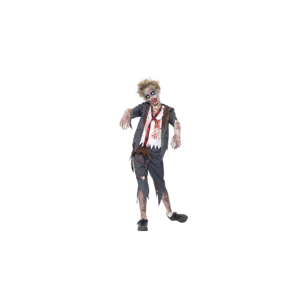 Smiffy's Boy's Zombie School Boy Costume - Zombie Costume Fancy Dress Boy Halloween School Outfit Kids Boys Child Childrens Grey