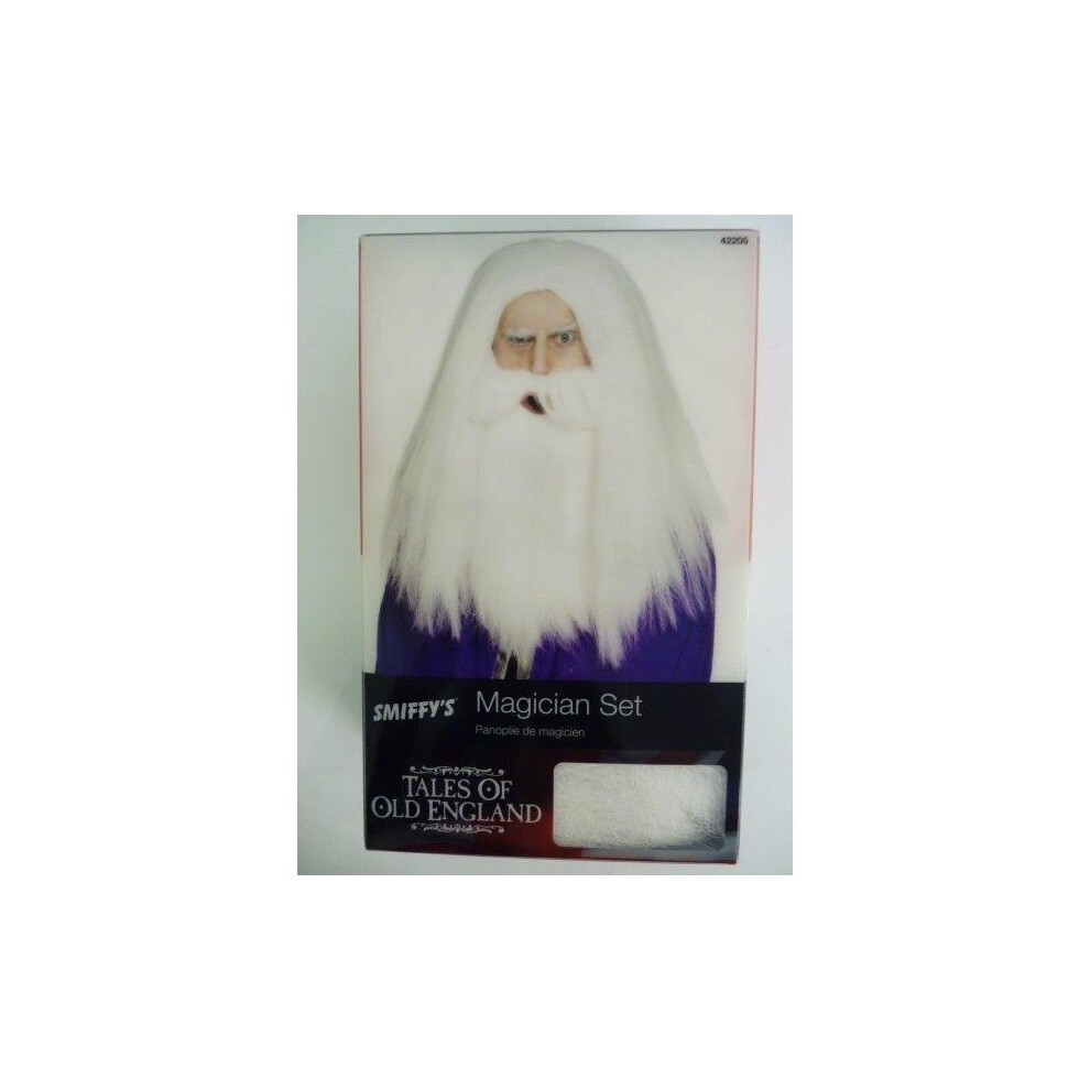 Adults White Magician Set -  wig magician set white fancy dress beard accessory costume