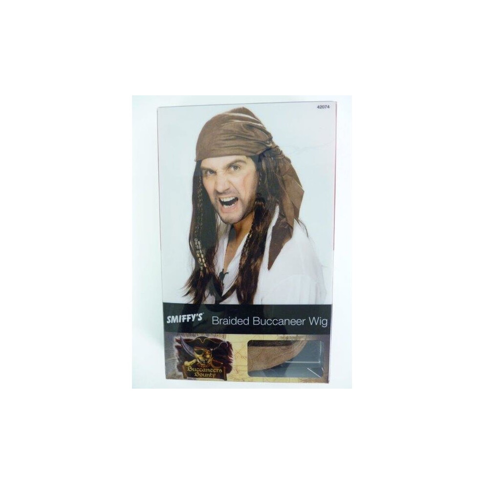 Adult's Buccaneer Pirate Wig -  pirate wig brown buccaneer fancy dress bandana accessory mens smiffys costume new