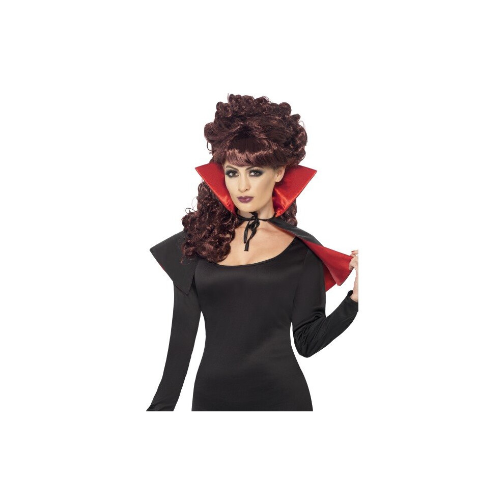 Smiffy's Mini Vamp Cape With High Collar - Red And Black -  cape mini fancy dress halloween vampire red ladies collar costume black accessory high