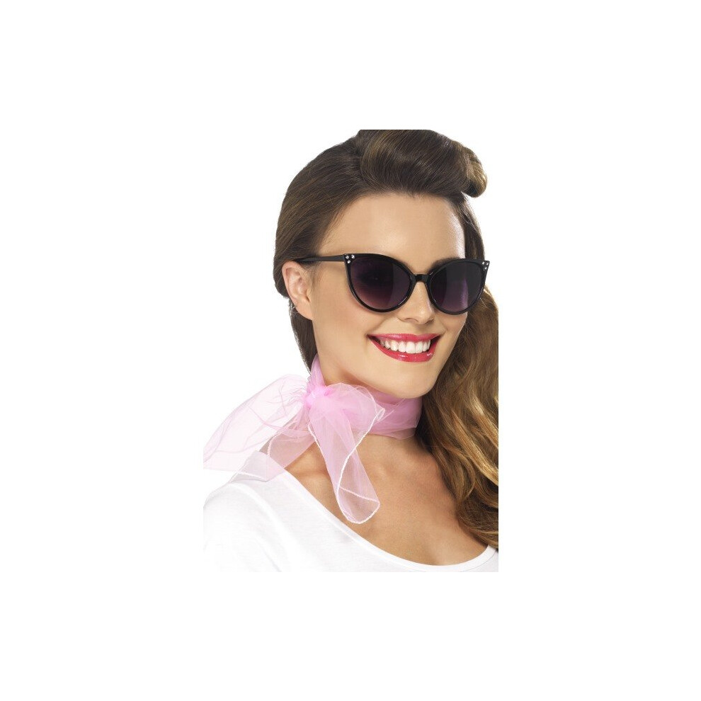 Smiffy's 50'S Neck Scarf Chiffon Style - 50S Fancy Dress Ladies - Neck Scarf 50S Chiffon Fancy Dress Ladies Accessory Pink