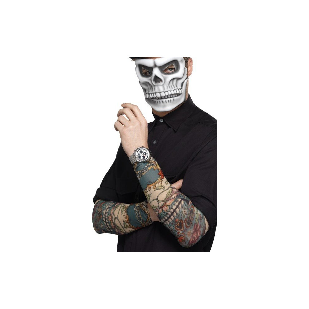Smiffy's 44225 Day Of The Dead Tattoo Sleeve (One Size) - Day Dead Tattoo Fancy Dress Sleeve Halloween Costume Mens Ladies Accessory Sleeves