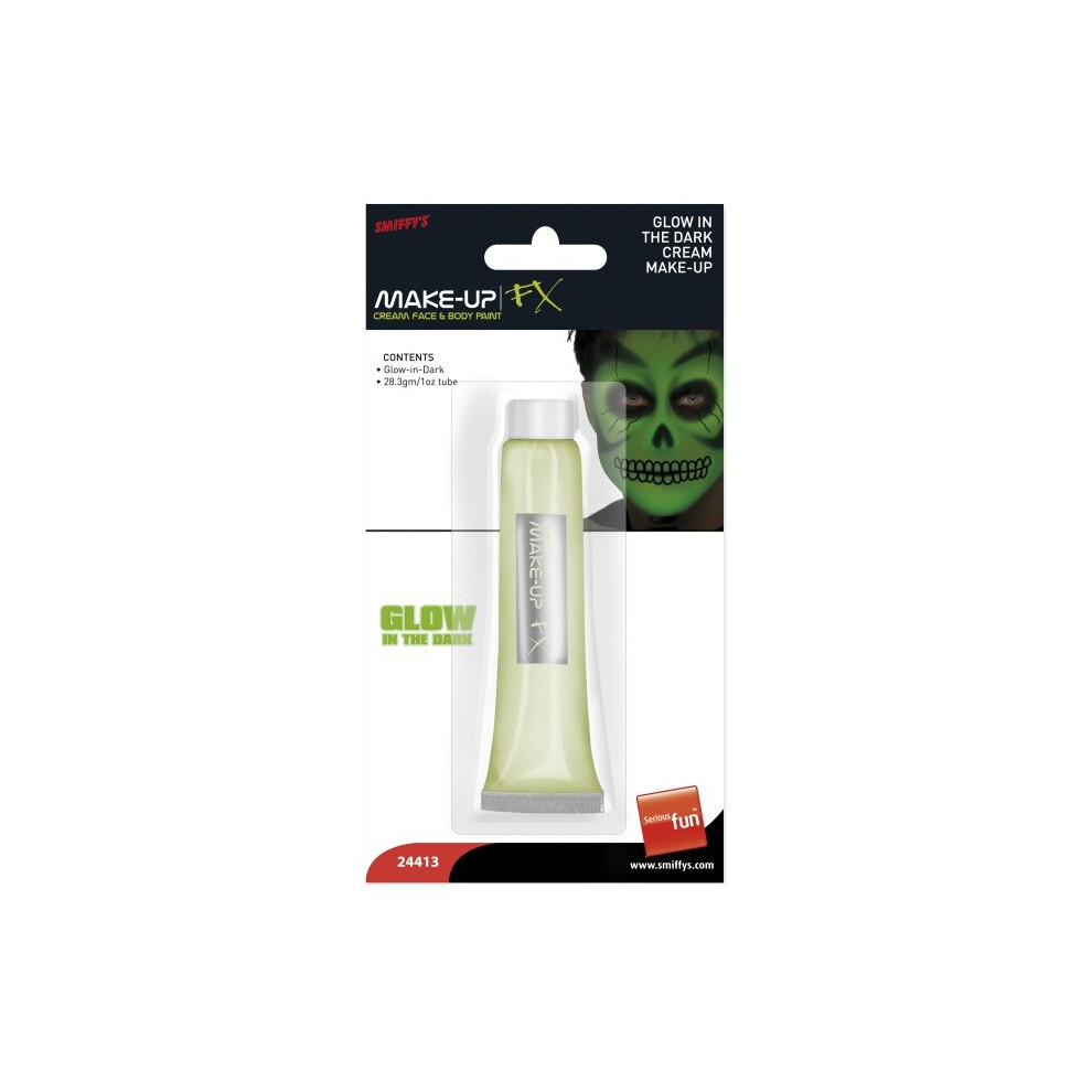 Smiffy's Glow In The Dark Cream Tube, 28 Ml/1 Oz - Face Paint Halloween Makeup -  glow dark cream face paint halloween makeup