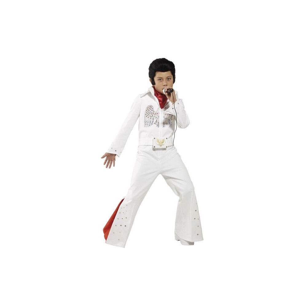 Smiffy's Children's Elvis Costume, Jumpsuit & Scarf, Ages 7-9, Colour: White, -  elvis costume boys fancy dress rock outfit roll star jumpsuit white