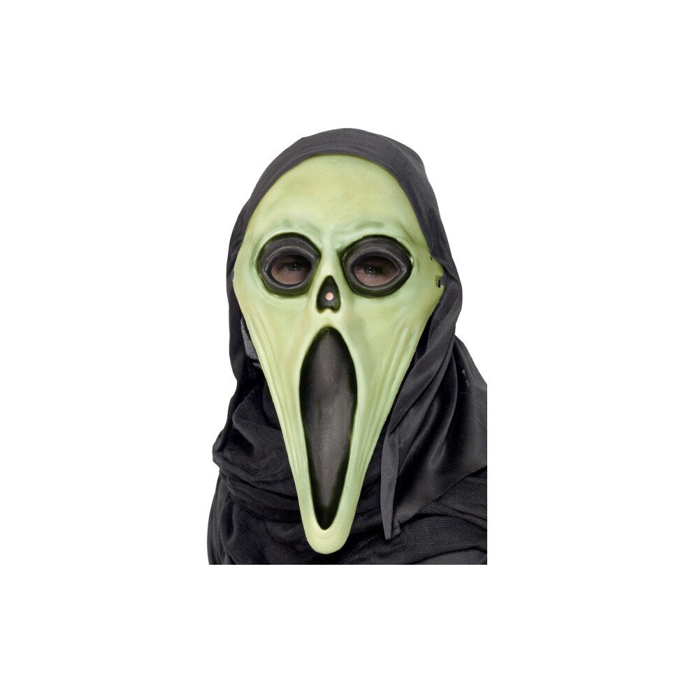 Smiffy's Screamer Mask With Hood, Gid, Plastic And Card -  mask screamer halloween fancy dress glow dark adult mens horror costume black white