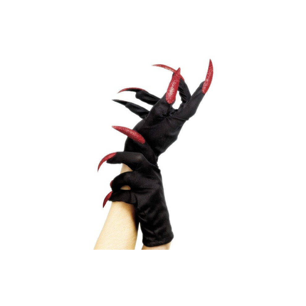 Smiffy's Gloves Halloween Red Nails - Halloween Gloves Fancy Dress Red Black Nails Ladies Accessory Glitter Devil Long New Witch