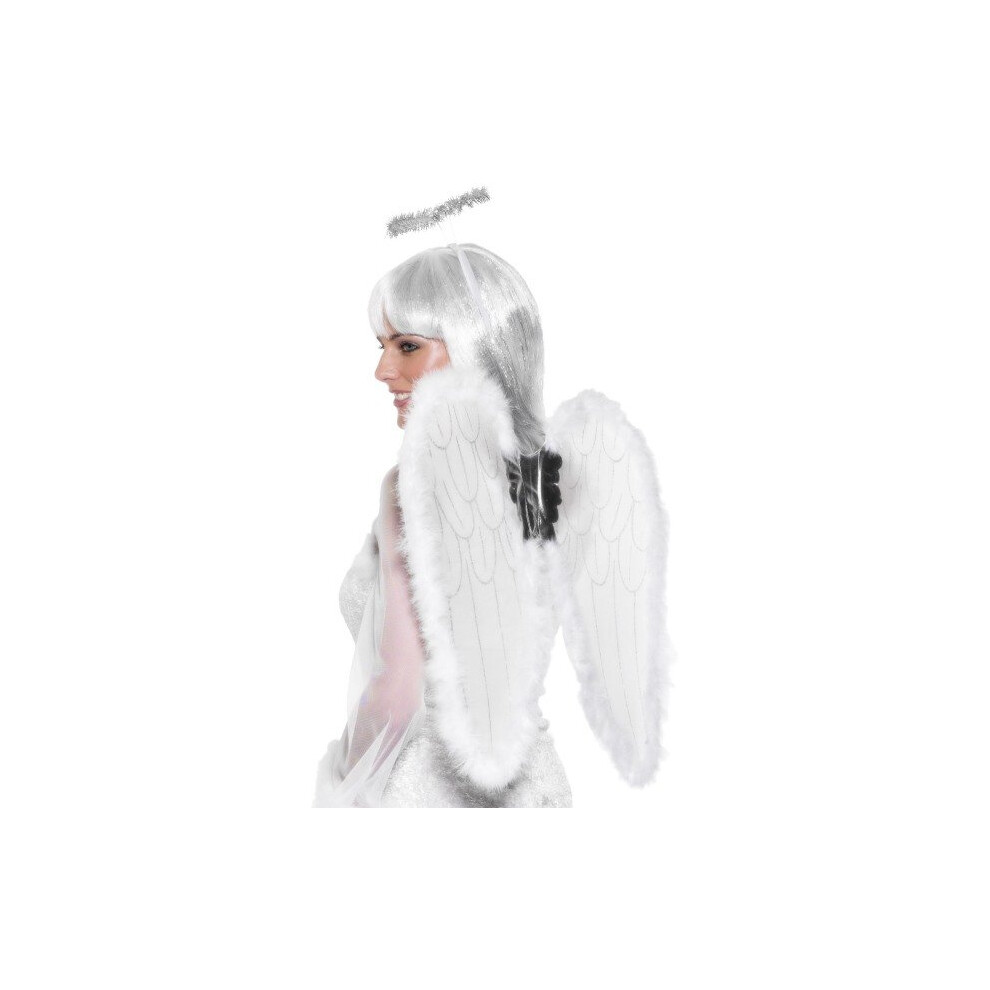 Smiffy's Wings Halo Angel Set - Small - Angel Set Wings Halo Ladies Fancy Dress Accessory Small White