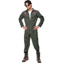 Smiffys Top Gun Costume Jumpsuit Name Tags And Glasses (green) XL -  costume top gun fancy dress mens pilot flight aviator suit uniform jumpsuit
