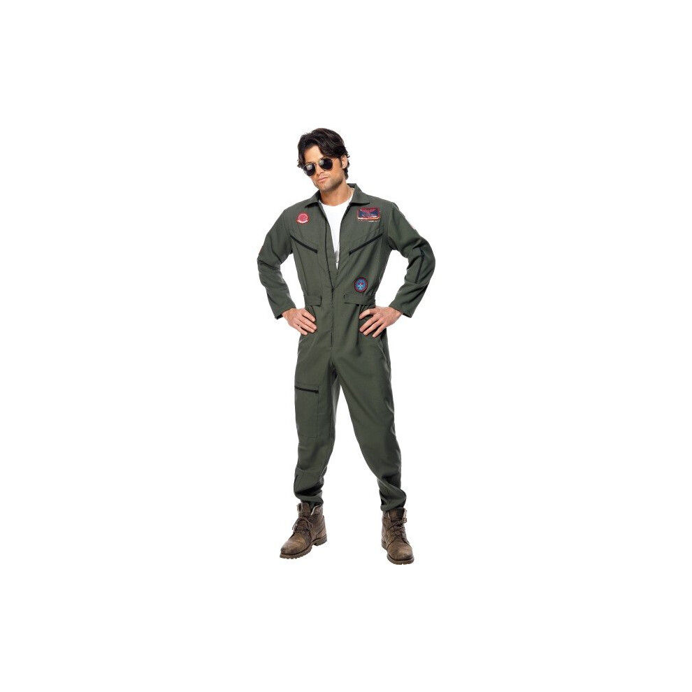 Smiffys Top Gun Costume Jumpsuit Name Tags And Glasses (green) XL -  costume top gun fancy dress mens pilot flight aviator suit uniform jumpsuit