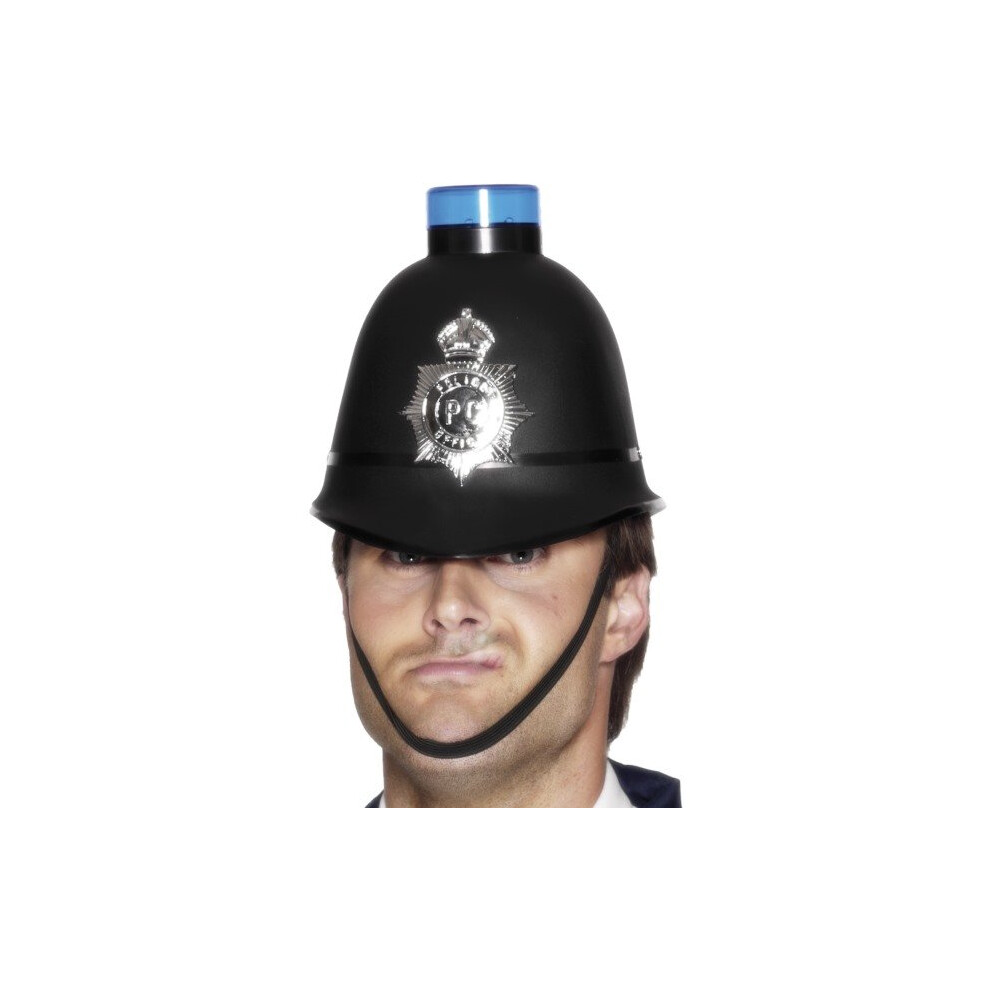 Smiffy's Police Helmet With Flashing Siren - Police Helmet Flashing Siren Fancy Dress Light