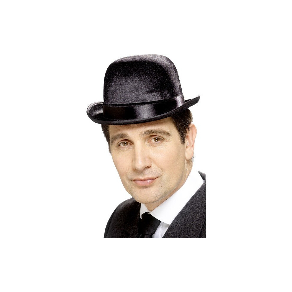 Smiffy's Indestructible Derby Bowler - Adult - Hat Bowler Derby Fancy Dress Tales Old England Mens Costume Indestructible Victorian Accessory Black