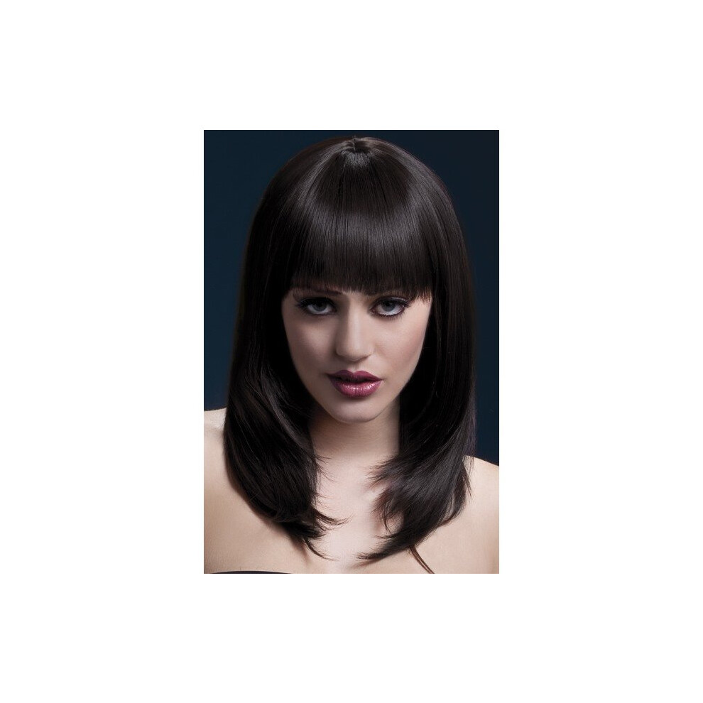 Smiffy's Fever Women's Tanja Wig, One Size, - Wig Tanja Fever Long Fancy Dress Feathered 19 Fringe Heat Resistant Faux Skin Crown Brown