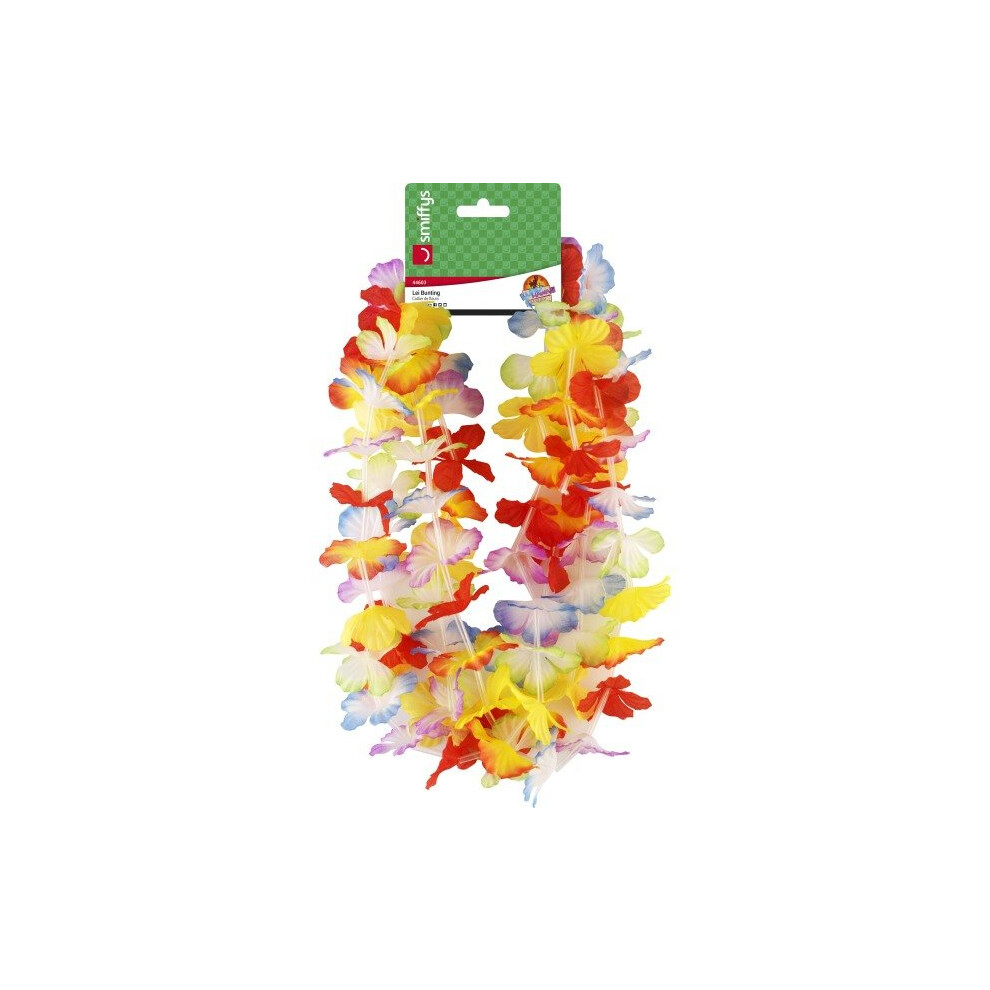 Smiffy's Women's Hawaiian Lei Bunting - Lei Bunting Hawaiian Fancy Dress Flower Party Decoration Tropical Multi Colou Red