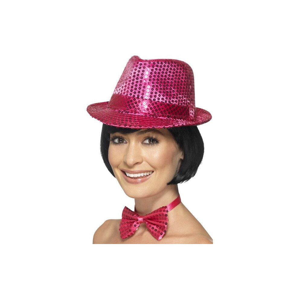 Smiffy's Unisex Sequin Trilby Hat (Pink) - Hat Sequin Trilby Fancy Dress Ladies 1920S Adult Party Accessory Pink
