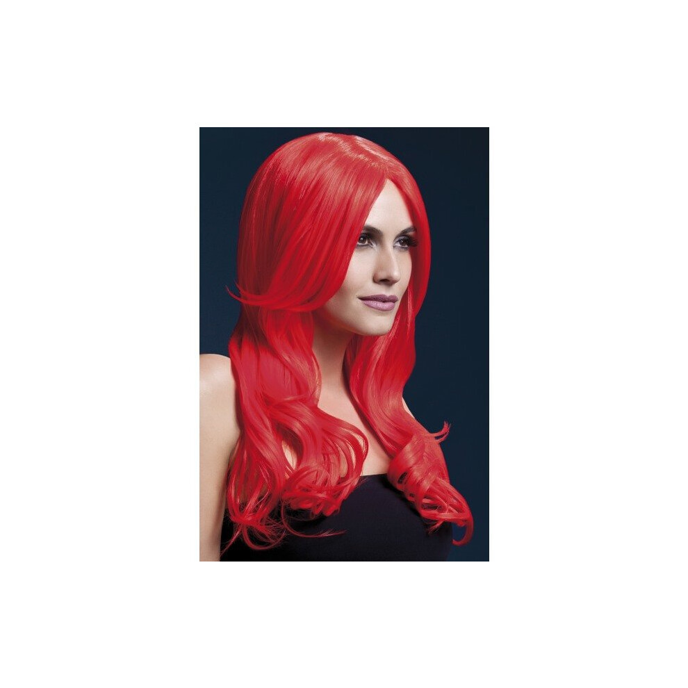 Fever Women's Khloe Wig, One Size, Neon Red -  wig red fever khloe neon 26inch66cm long fancy dress smiffys