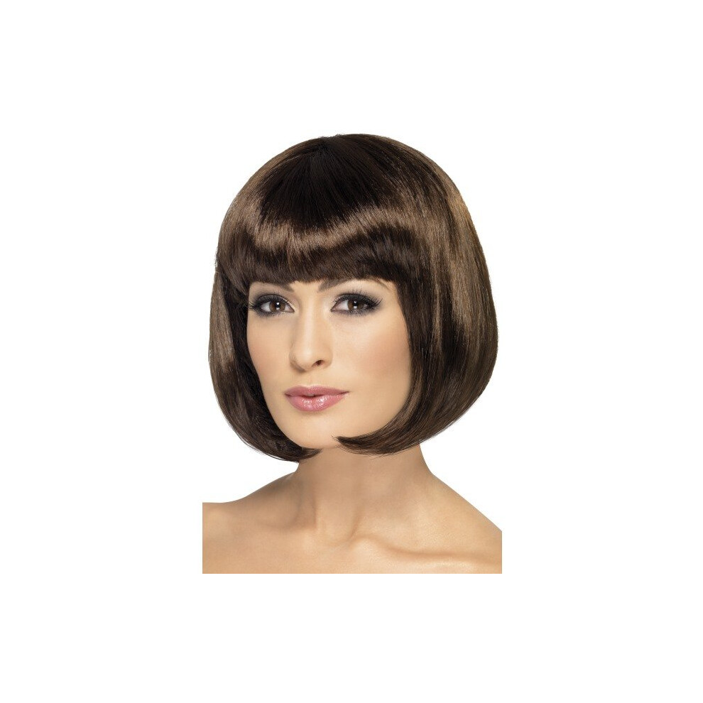 Smiffy's 12-inch Partyrama Wig Short Bob With Fringe - Dark Brown -  wig partyrama brown bob dark 12 fancy dress inch fringe short costume ladies