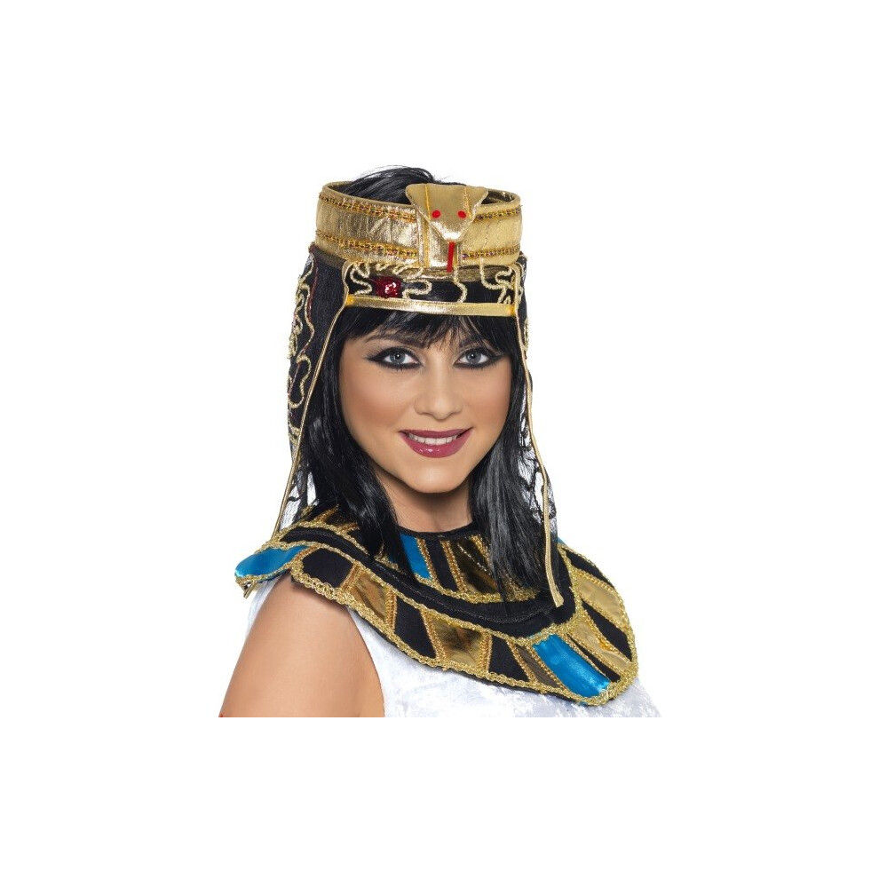 Smiffy's Egyptian Head Piece - Gold And Black -  egyptian fancy dress headpiece cleopatra accessory ladies headdress gold smiffys