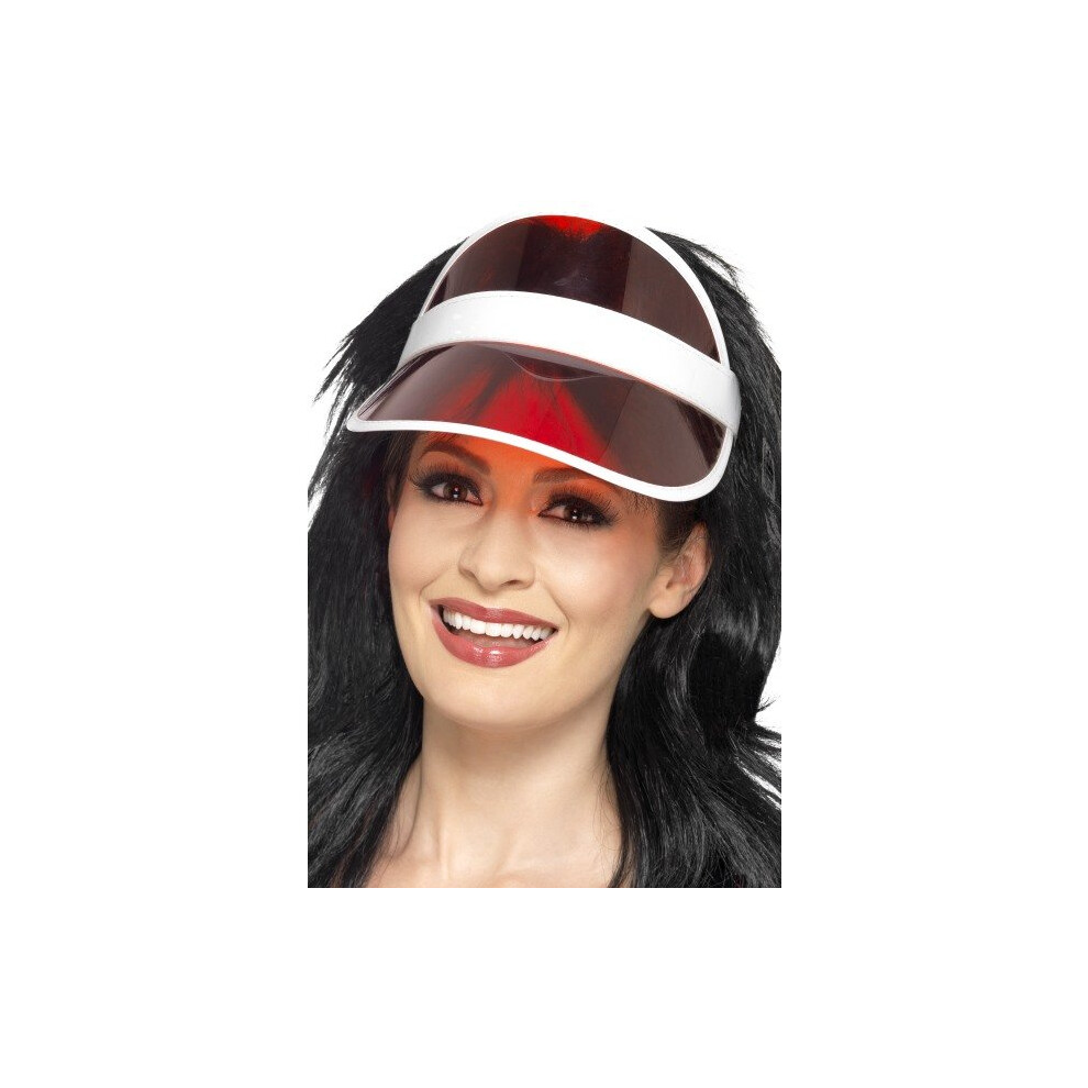 Smiffy's Women's 1980's Sun Visor (red) -  visor sun fancy dress 80s 1980s mens ladies neon accessory womens adults workout