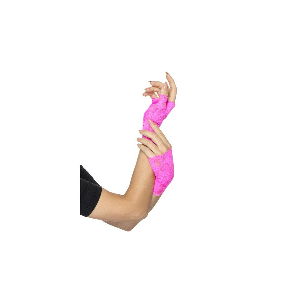 Smiffy's 45149 80'S Fingerless Lace Gloves (One Size) - 80S Fingerless Lace Gloves Neon Ladies Adults 1980S Disco Fancy Dress Accessory One Size Not,Specified