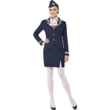 Smiffy's Adult Women's Airways Attendant Costume, Jacket, Skirt, Scarf And Hat, - costume ladies air hostess fancy dress womens airways attendant