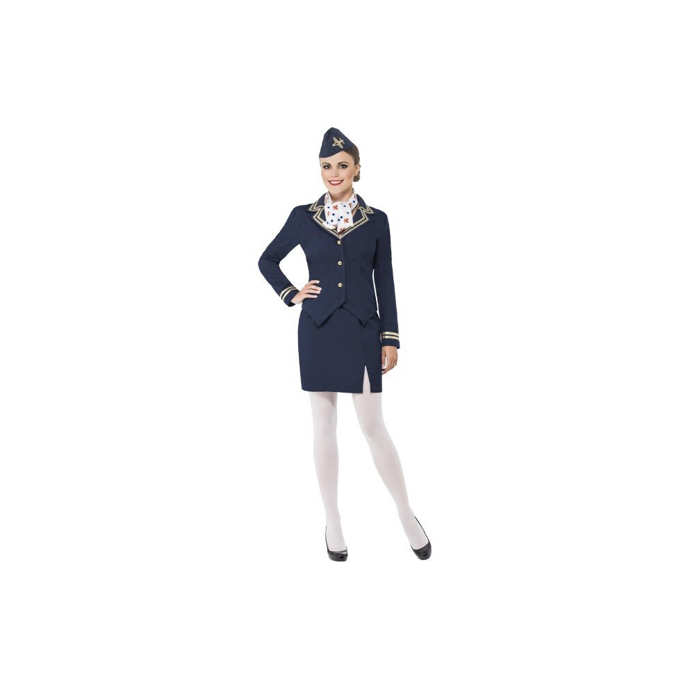 Smiffy's Adult Women's Airways Attendant Costume, Jacket, Skirt, Scarf And Hat, - Costume Ladies Air Hostess Fancy Dress Womens Airways Attendant